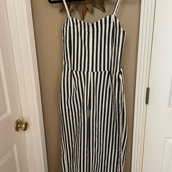 Rachel Roy Blavk and White Striped Denim Women’s Jumpsuit 4 - Picture 1 of 16